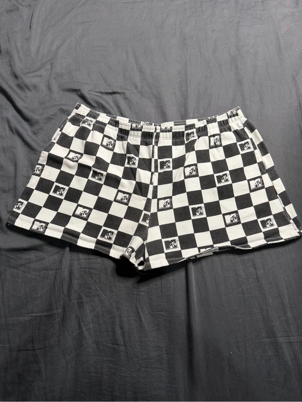MTV Black & White Checkerboard High-Rise Sleep Shorts